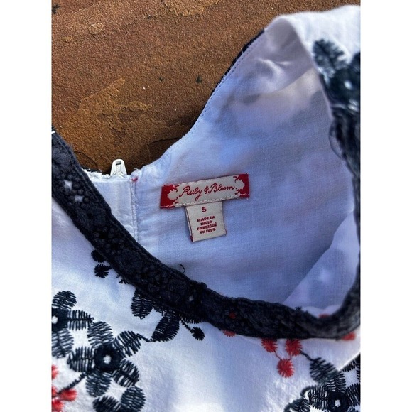 Ruby & Bloom Girls Dress White Navy Blue Floral Lined size 5 AG - Picture 2 of 4